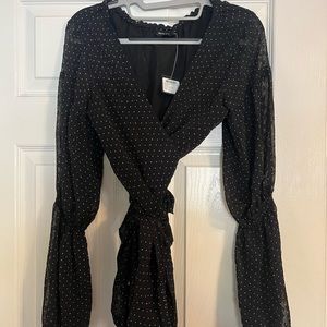 Club Monaco polka dot long sleeve wrap blouse